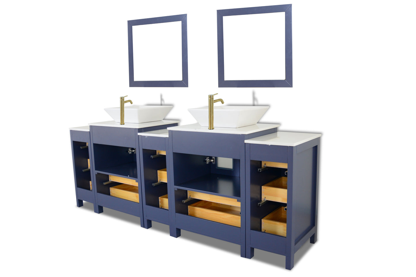 84 Inch Double Sink Bathroom Vanity in Blue with Marble Countertop - Vanity Art VA3124-84B