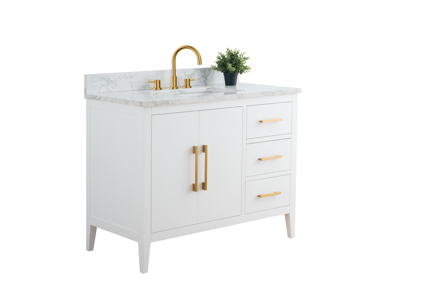 42 Inch Single Sink Bathroom Vanity in White with Marble Countertop - Vanity Art VA9042-W