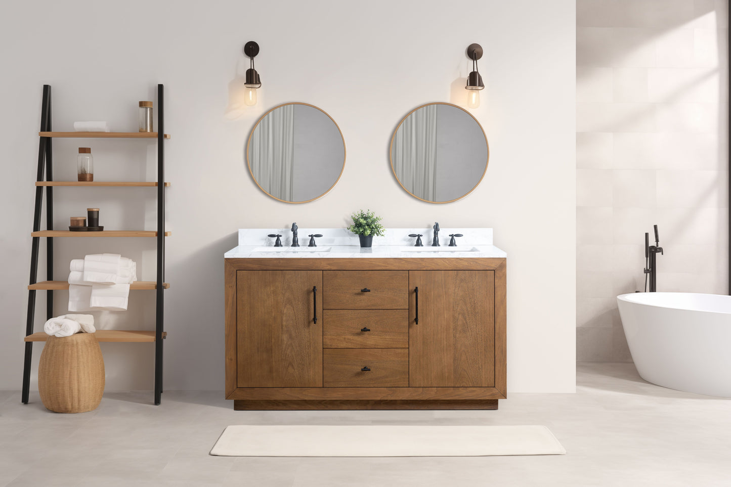 60 Inch Double Sink Bathroom Vanity in Tan with Marble Countertop - Vanity Art VA7060-DT-ET