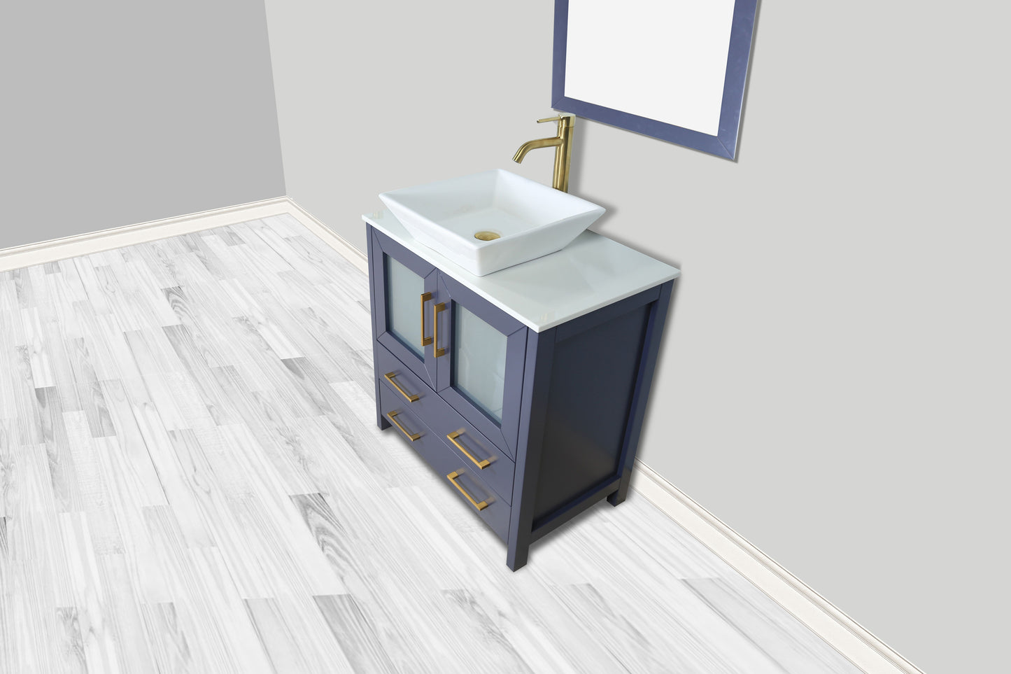 30 Inch Single Sink Bathroom Vanity in Blue with Marble Countertop - Vanity Art VA3130B