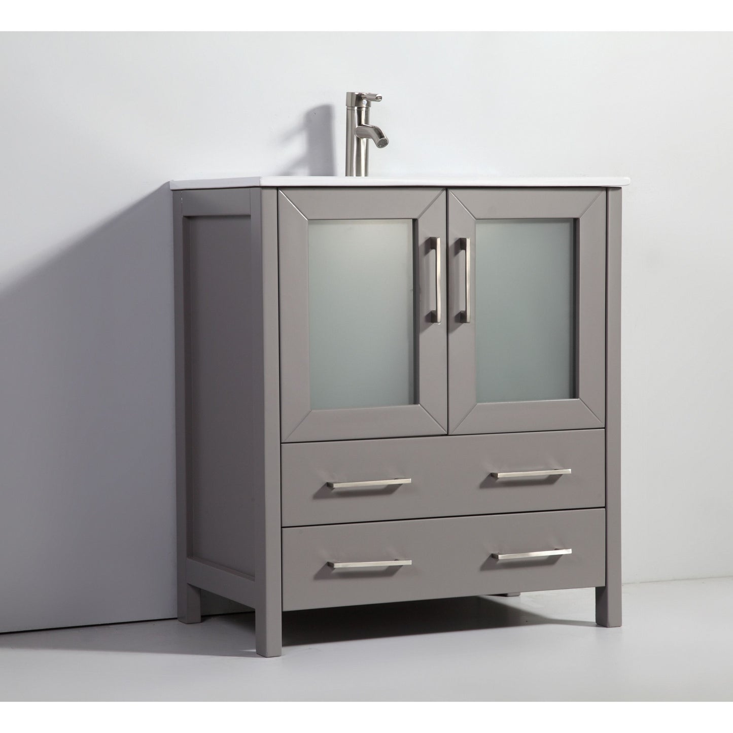 30 Inch Single Sink Bathroom Vanity in Gray with Ceramic Countertop - Vanity Art VA3030G