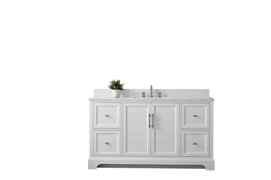 60 Inch Single Sink Bathroom Vanity in White with Marble Countertop & Backsplash - Vanity Art VA5060-SW