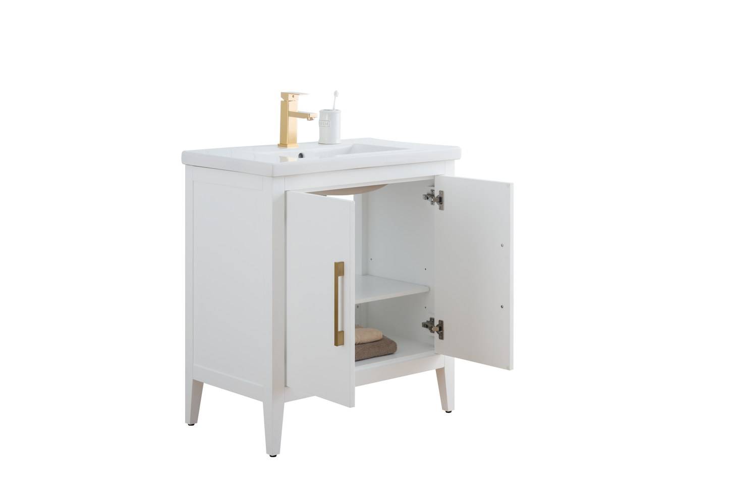 30 Inch Single Sink Bathroom Vanity in White with Ceramic Top - Vanity Art VA9030-W