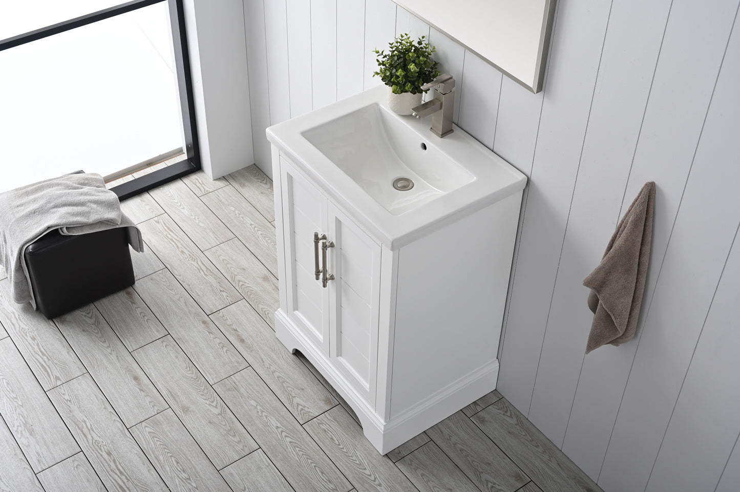 24 Inch Single Sink Bathroom Vanity in White with Ceramic Sink and Countertop - Vanity Art VA5024-W