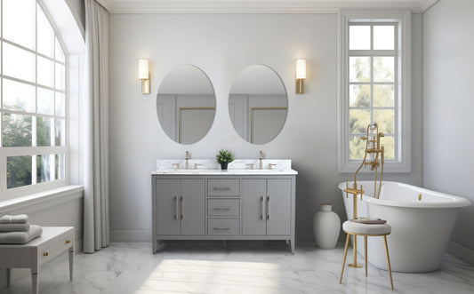 60 Inch Double Sink Bathroom Vanity in Cashmere Gray with Marble Countertop - Vanity Art VA9060-DG