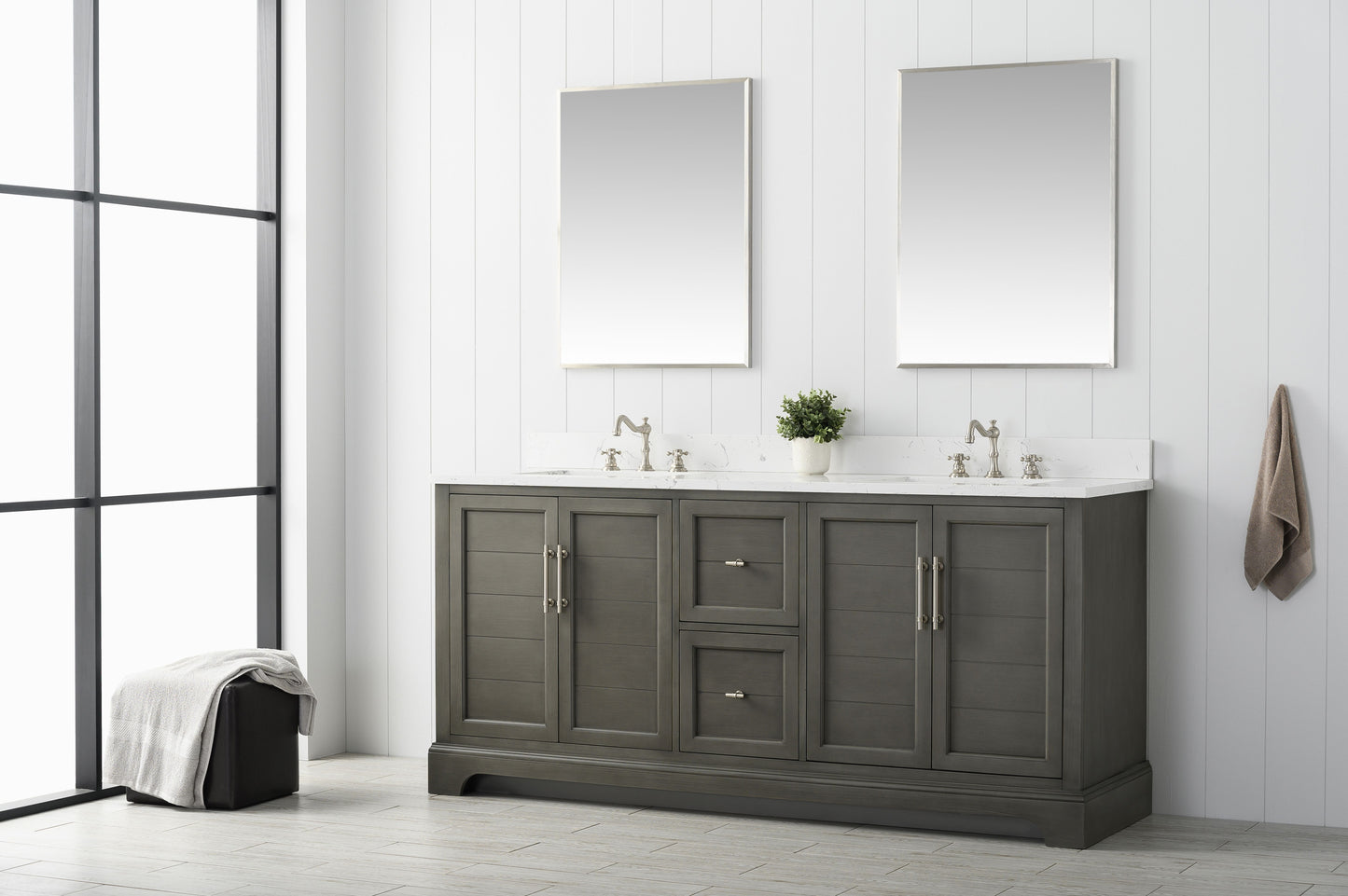 72 Inch Double Sink Bathroom Vanity in Gray with Marble Countertop & Backsplash - Vanity Art VA5072-DSG