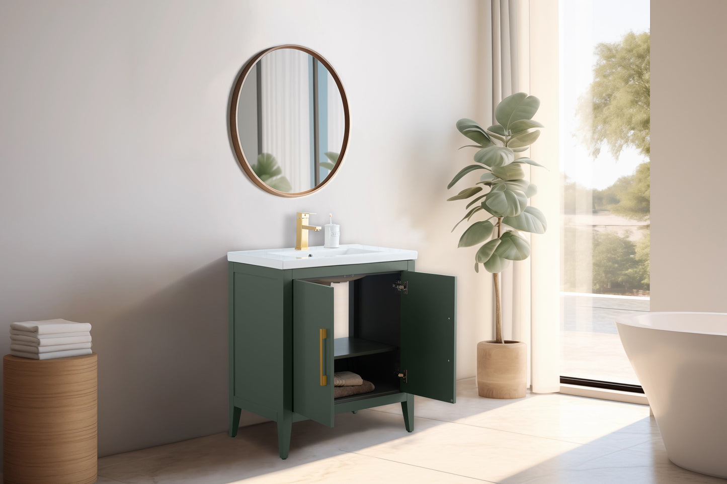 30 Inch Single Sink Bathroom Vanity in Vintage Green with Ceramic Top - Vanity Art VA9030-VG