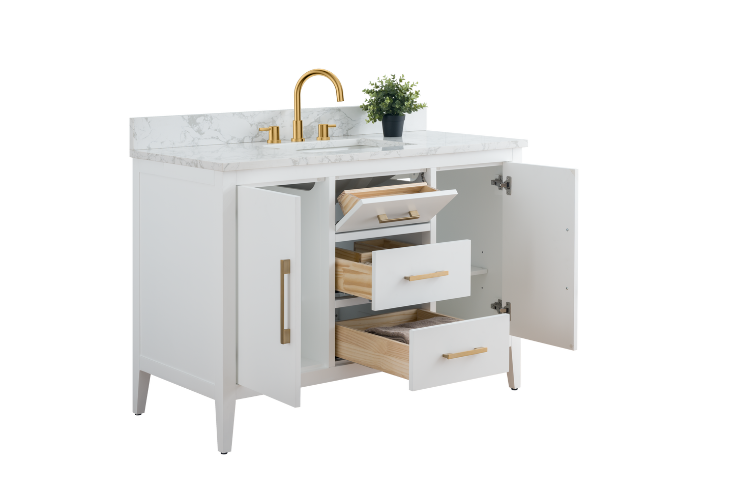 48 Inch Single Sink Bathroom Vanity in White with Marble Countertop - Vanity Art VA9048-W