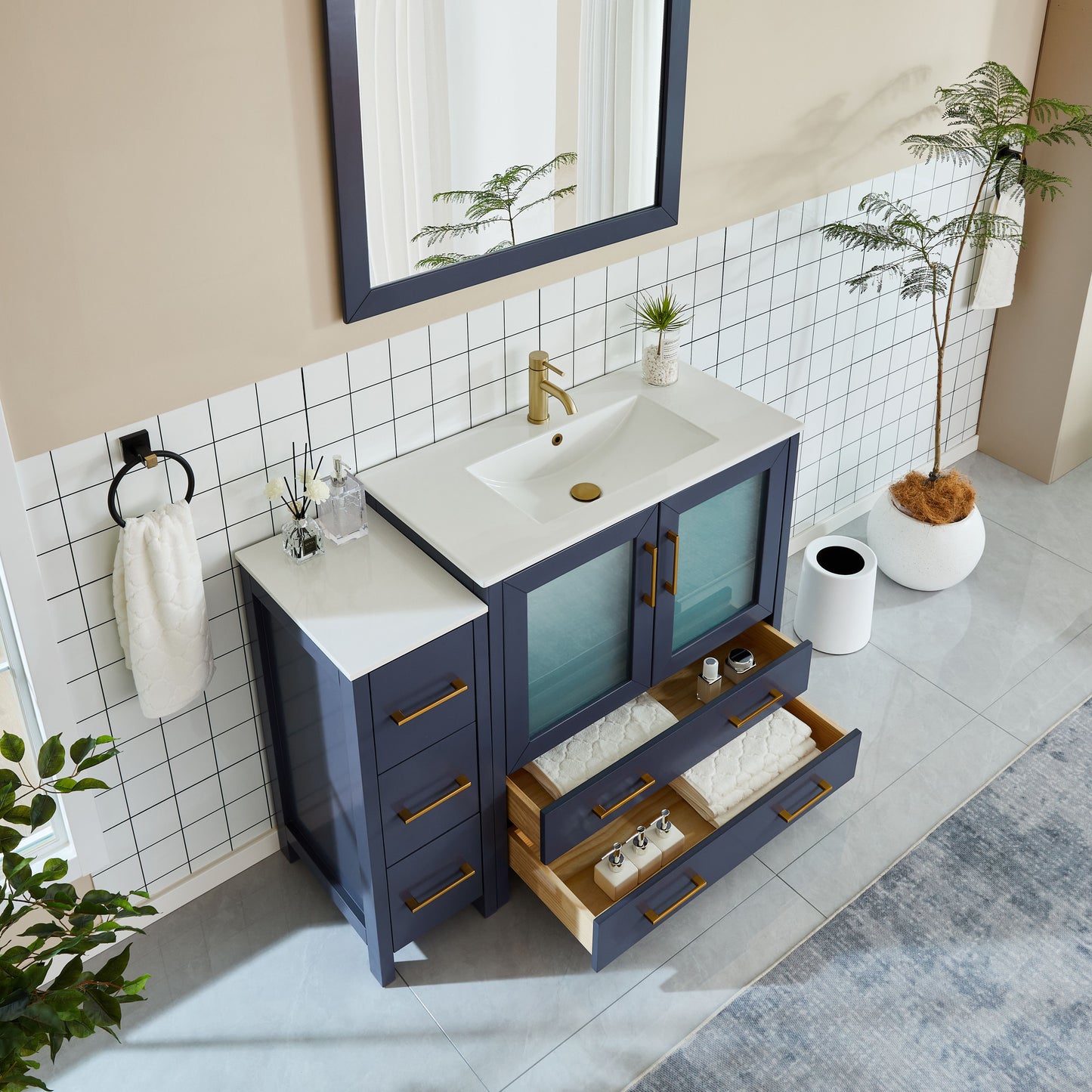 48 Inch Single Sink Bathroom Vanity in Blue with Ceramic Countertop - Vanity Art VA3036-48B