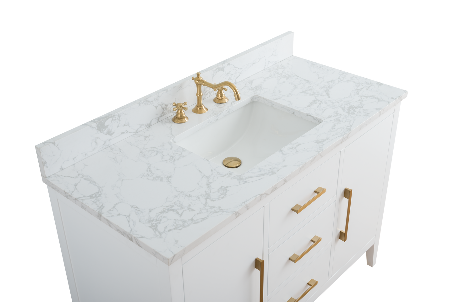 48 Inch Single Sink Bathroom Vanity in White with Marble Countertop - Vanity Art VA9048-W