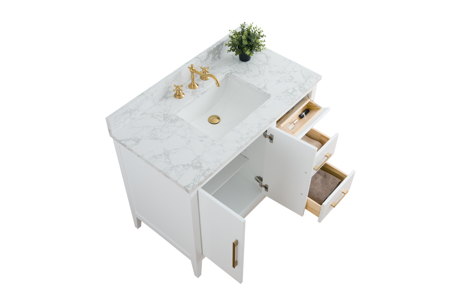 42 Inch Single Sink Bathroom Vanity in White with Marble Countertop - Vanity Art VA9042-W