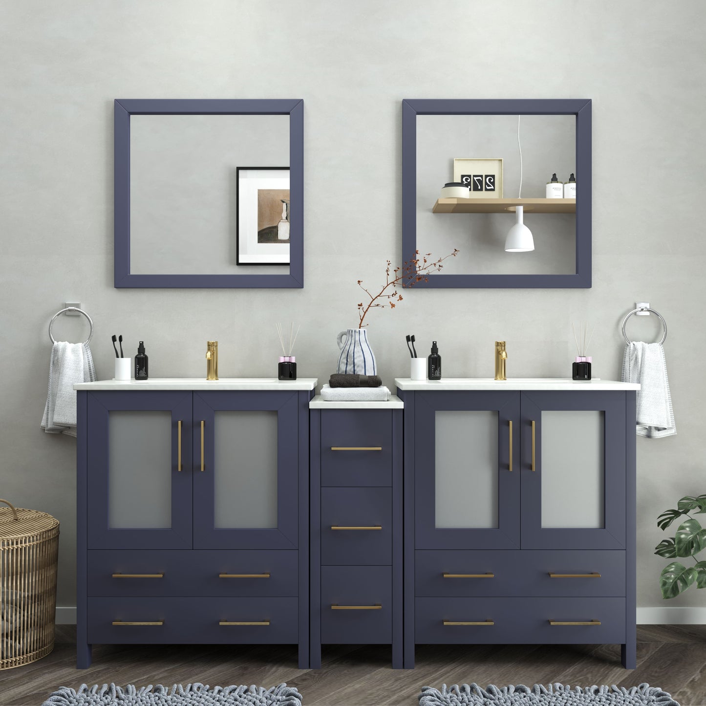 72 Inch Double Sink Bathroom Vanity in Blue with Ceramic Countertop - Vanity Art VA3030-72B