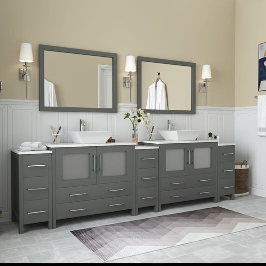 108 Inch Double Sink Bathroom Vanity in Gray with Marble Countertop - Vanity Art VA3136-108G