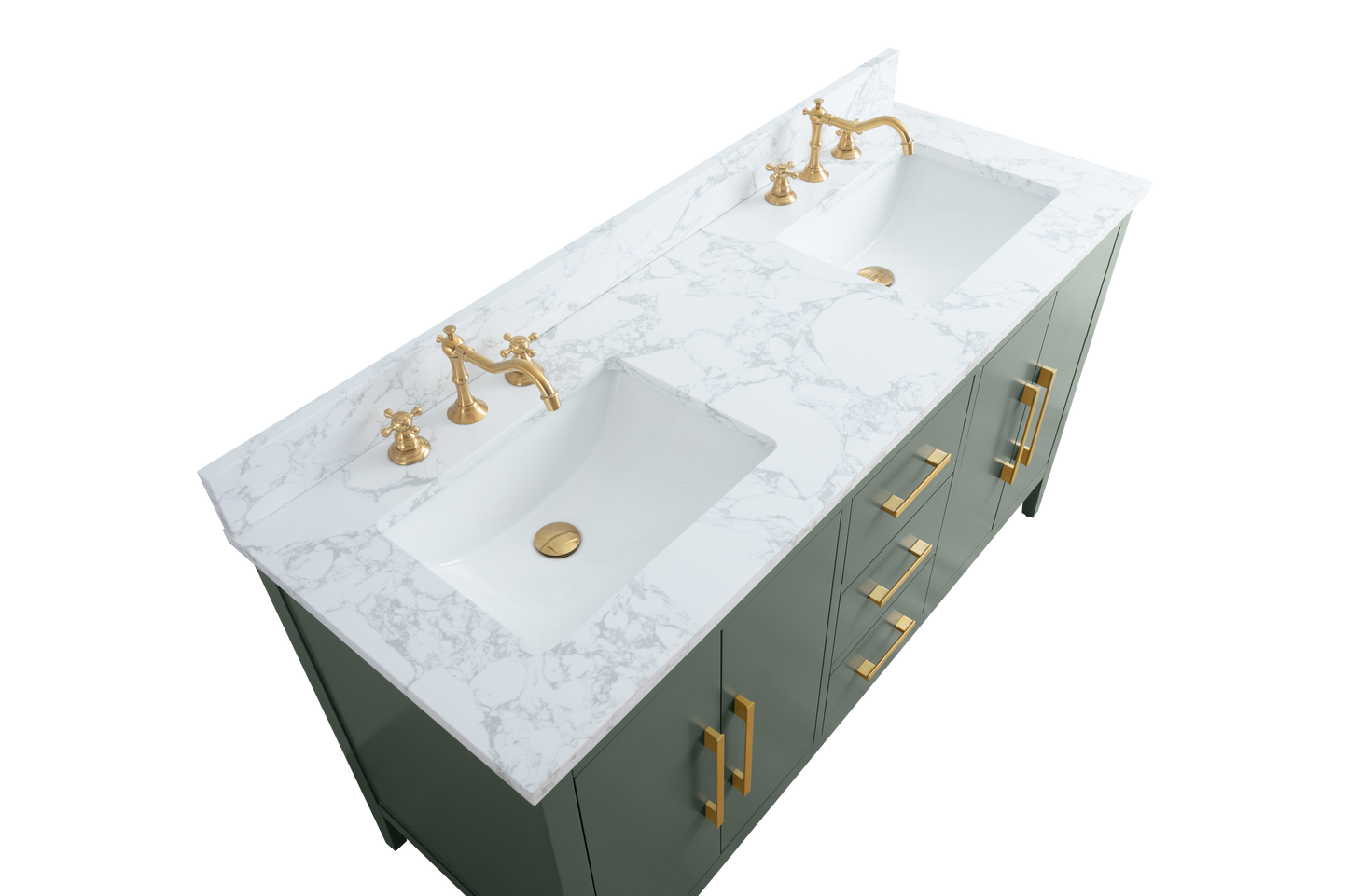 60 Inch Double Sink Bathroom Vanity in Vintage Green with Marble Countertop - Vanity Art VA9060-DVG