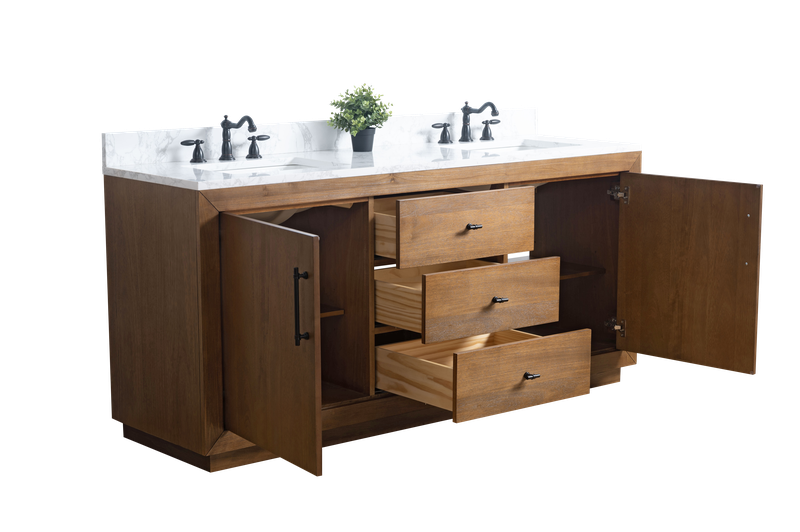 72 Inch Double Sink Bathroom Vanity in Tan with Marble Countertop - Vanity Art VA7072-DT-ET