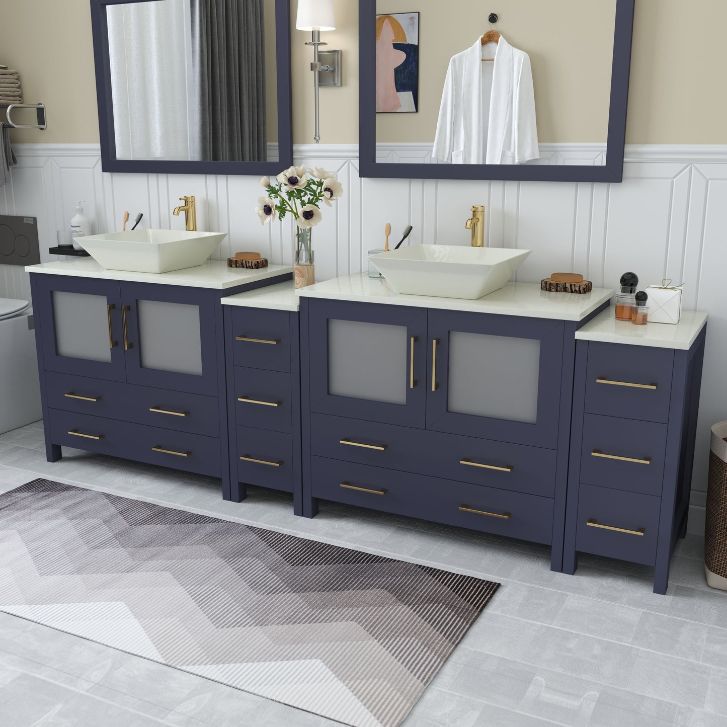 96 Inch Double Sink Bathroom Vanity in Blue with Marble Countertop - Vanity Art VA3136-96B