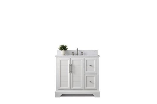 36 Inch Single Sink Bathroom Vanity in White with Marble Countertop & Backsplash - Vanity Art VA5036-W