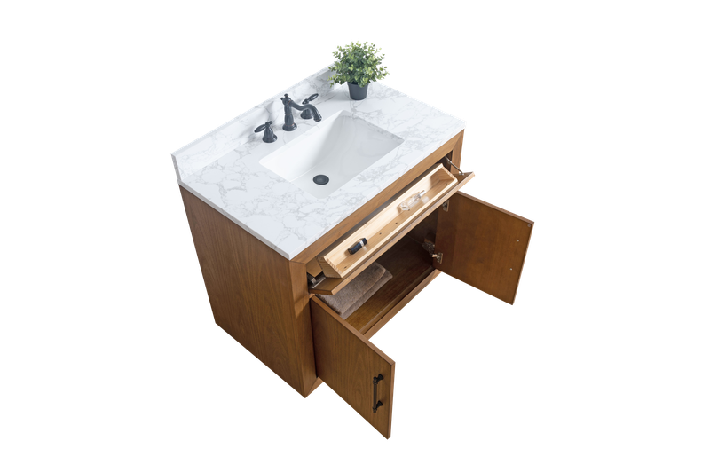 36 Inch Single Sink Bathroom Vanity in Tan with Marble Countertop - Vanity Art VA7036-T-ET