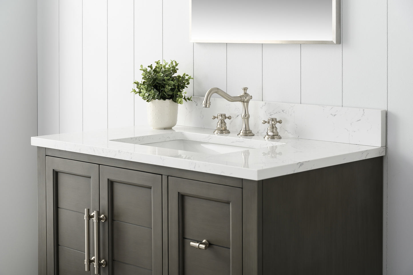 36 Inch Single Sink Bathroom Vanity in Gray with Marble Countertop & Backsplash - Vanity Art VA5036-SG