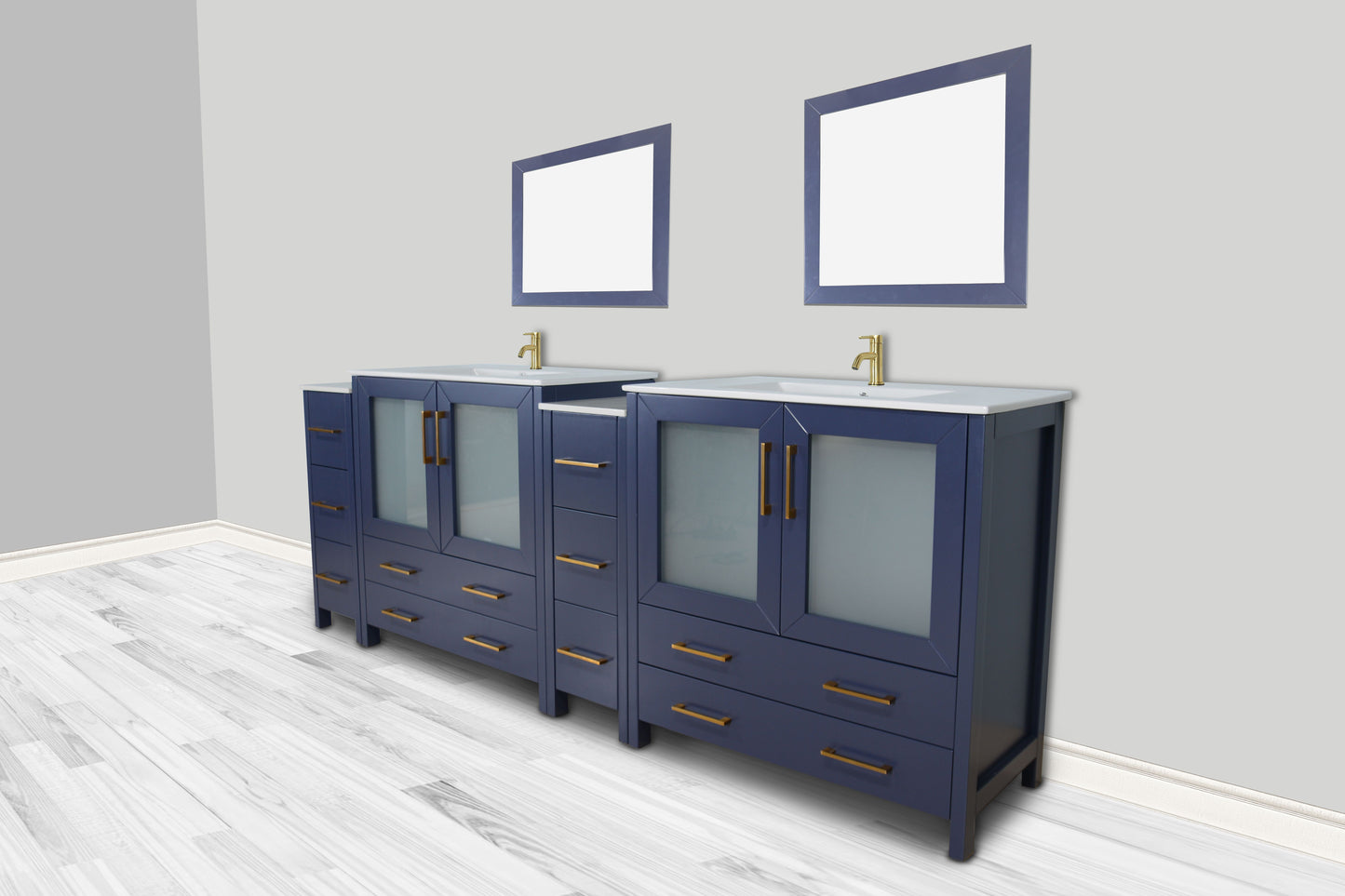 96 Inch Double Sink Bathroom Vanity in Blue with Ceramic Countertop - Vanity Art VA3036-96B