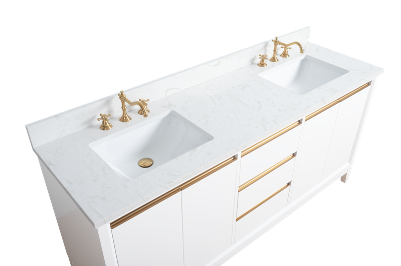 72 Inch Double Sink Bathroom Vanity in White with Marble Countertop - Vanity Art VA8072-DW