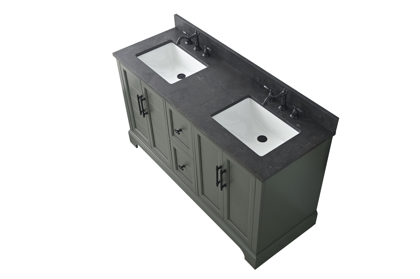 60 Inch Double Sink Bathroom Vanity in Vintage Green with Marble Countertop & Backsplash - Vanity Art VA5060-DVG