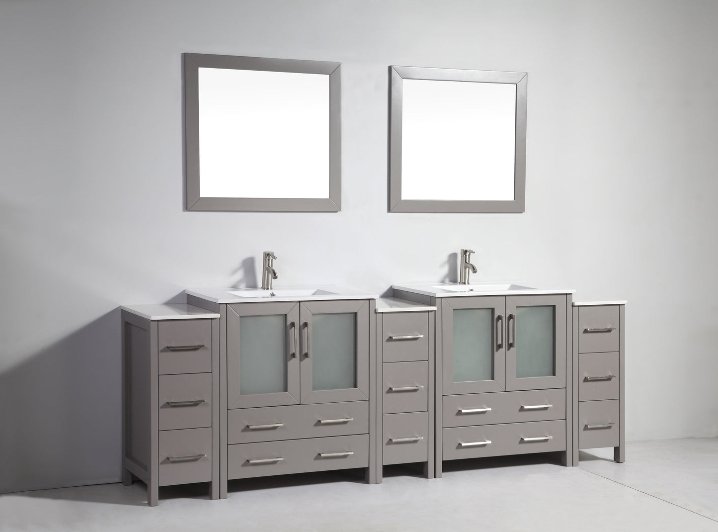 96 Inch Double Sink Bathroom Vanity in Gray with Ceramic Countertop - Vanity Art VA3030-96G