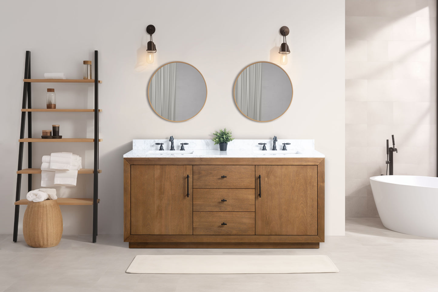 72 Inch Double Sink Bathroom Vanity in Tan with Marble Countertop - Vanity Art VA7072-DT-ET