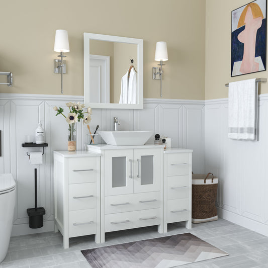 48 Inch Single Sink Bathroom Vanity in White with Marble Countertop - Vanity Art VA3124-48W