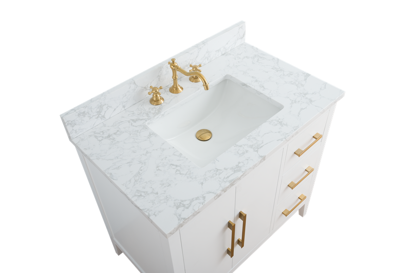 36 Inch Single Sink Bathroom Vanity in White with Marble Countertop - Vanity Art VA9036-W