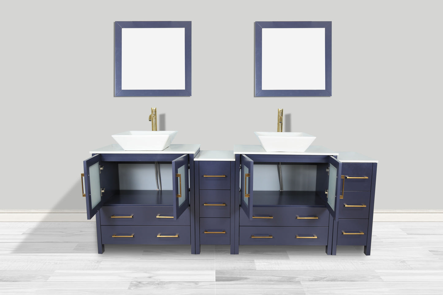 84 Inch Double Sink Bathroom Vanity in Blue with Marble Countertop - Vanity Art VA3130-84B