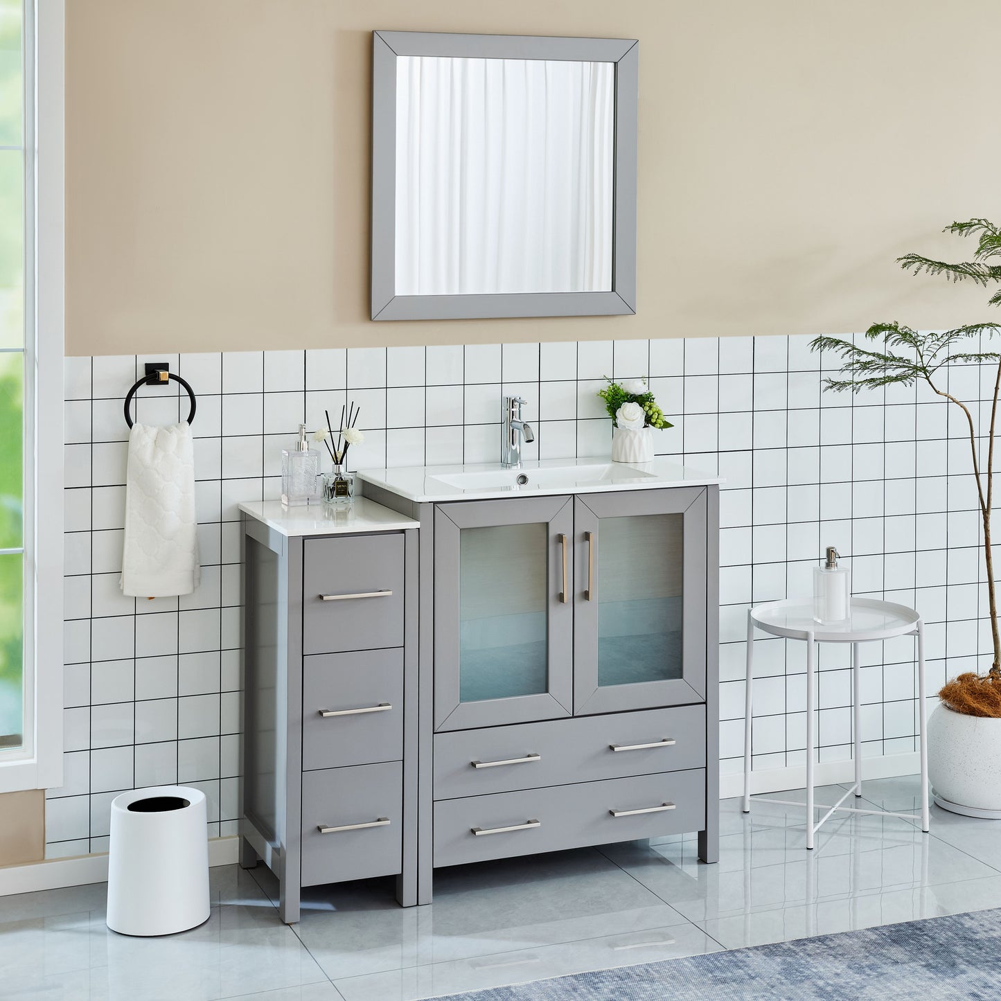 42 Inch Single Sink Bathroom Vanity in Gray with Ceramic Countertop - Vanity Art VA3030-42G