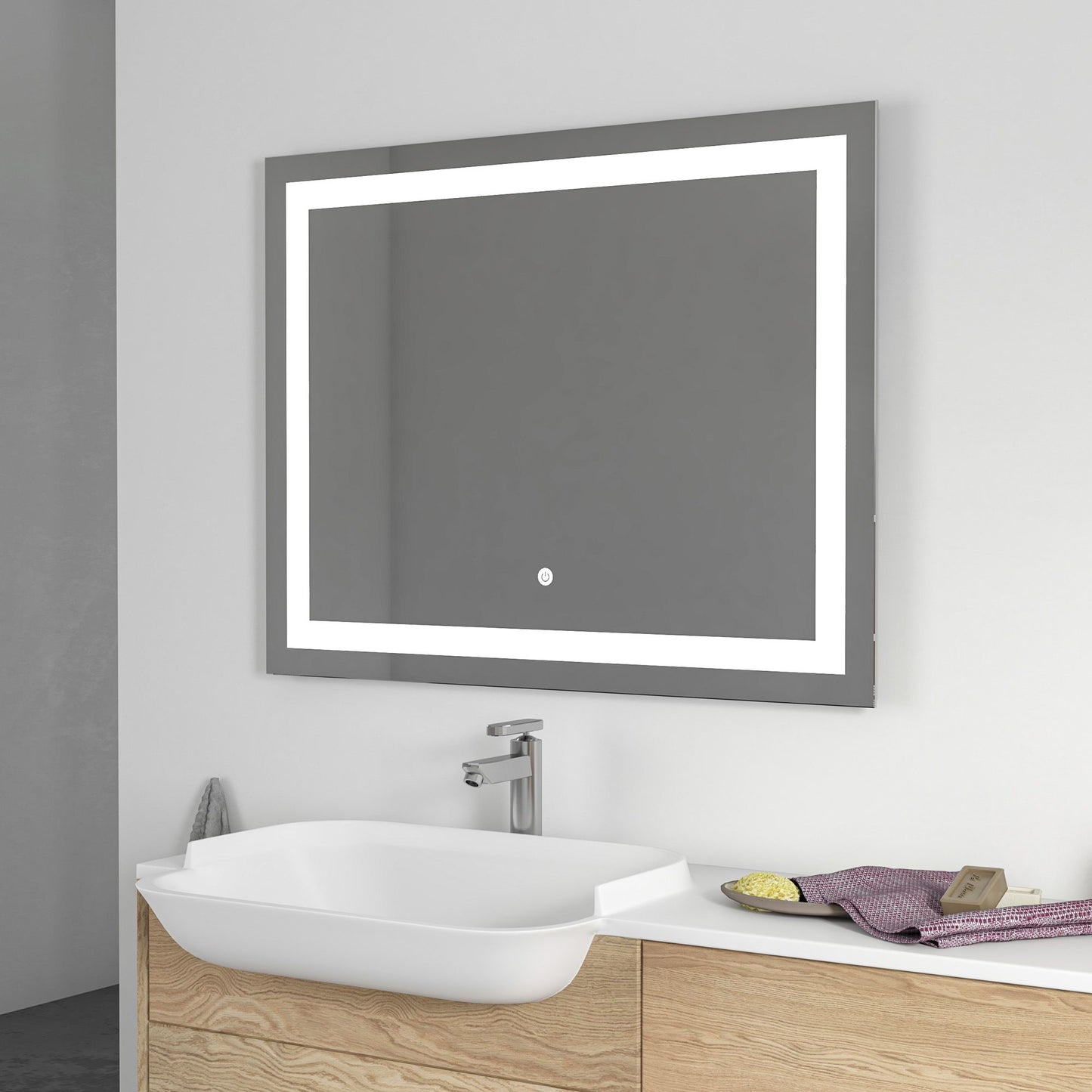 Rectangular 39.5 Inch x 23.5 Inch LED Bathroom Mirror with Touch Sensor - Vanity Art VA34