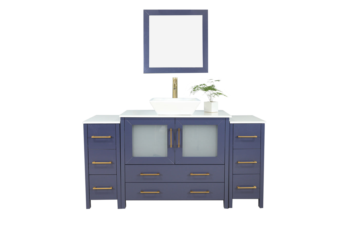 60 Inch Single Sink Bathroom Vanity in Blue with Marble Countertop - Vanity Art VA3136-60B