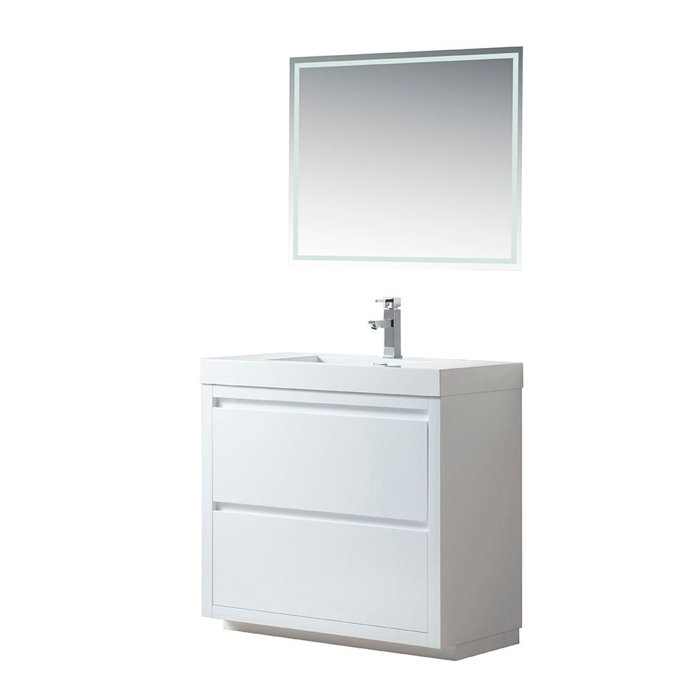 36 Inch Single Sink Bathroom Vanity in White with Resin Top - Vanity Art VA6036WF