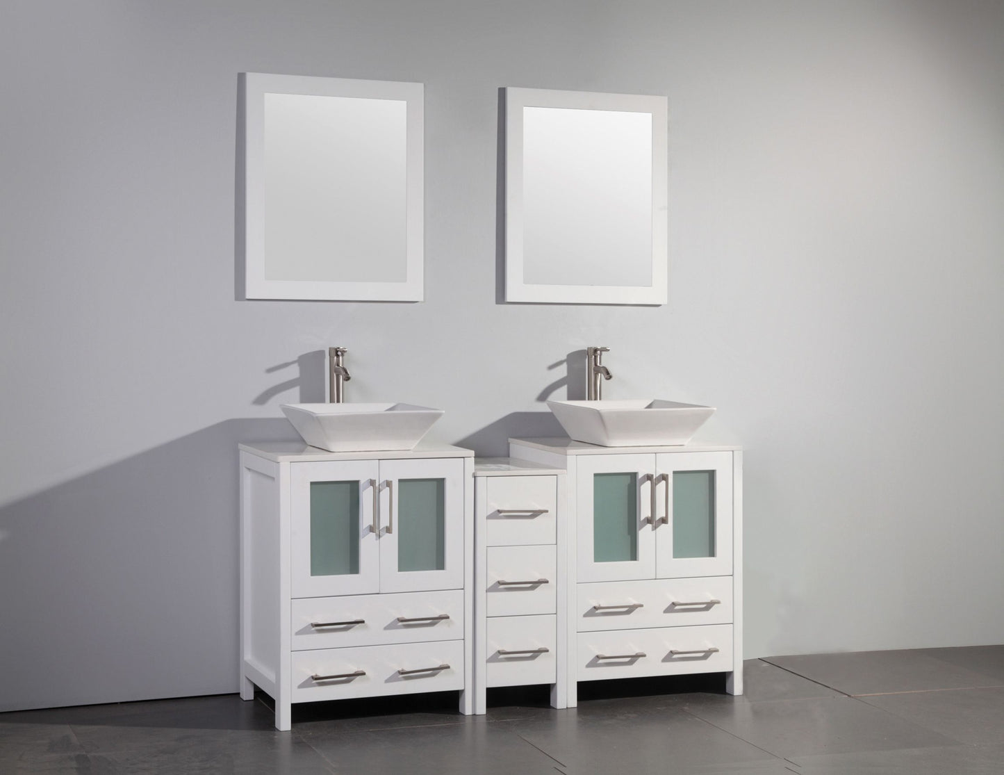 60 Inch Double Sink Bathroom Vanity in White with Marble Countertop - Vanity Art VA3124-60W