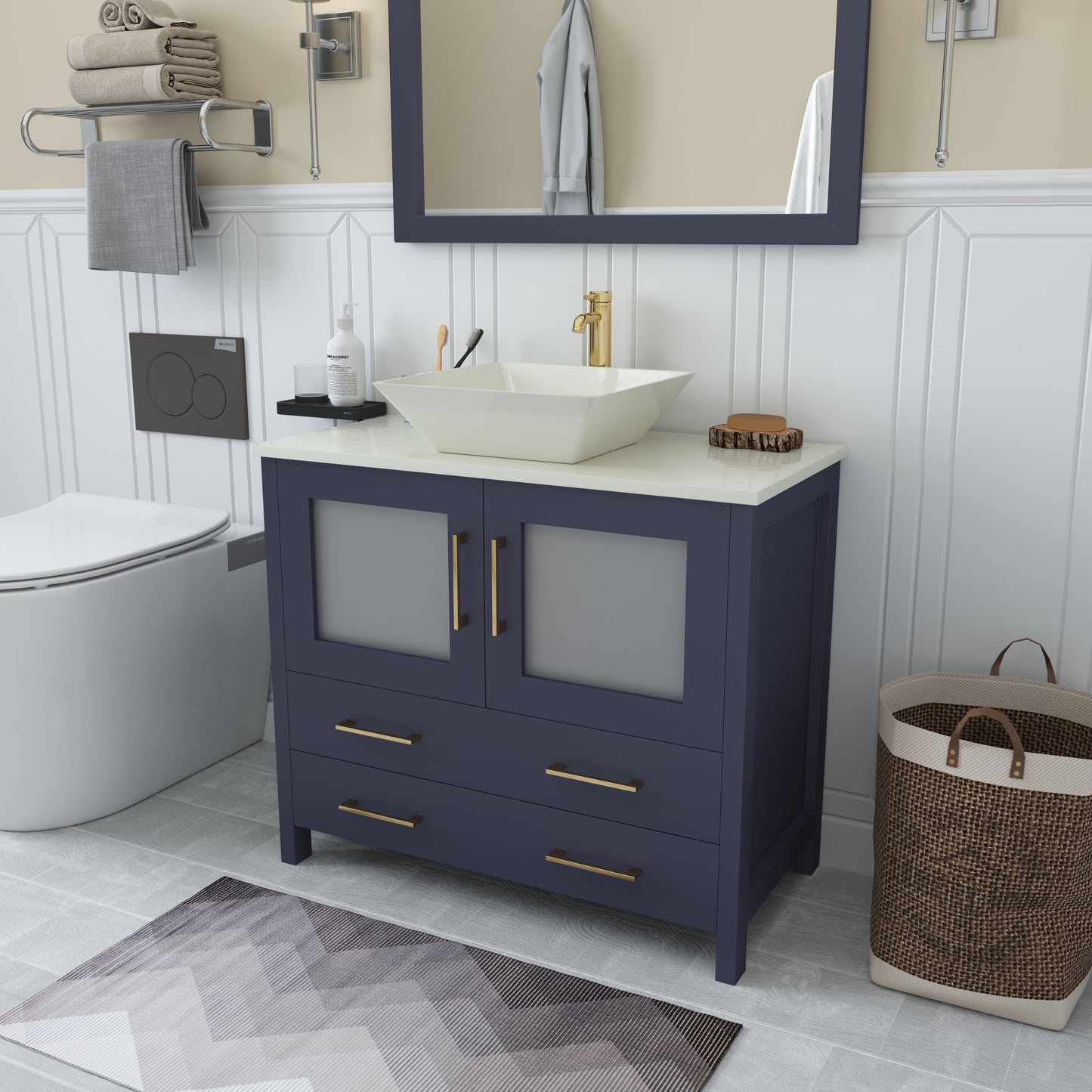 36 Inch Single Sink Bathroom Vanity in Blue with Marble Countertop - Vanity Art VA3136B