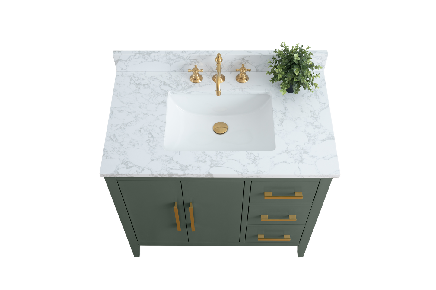 36 Inch Single Sink Bathroom Vanity in Vintage Green with Marble Countertop - Vanity Art VA9036-VG