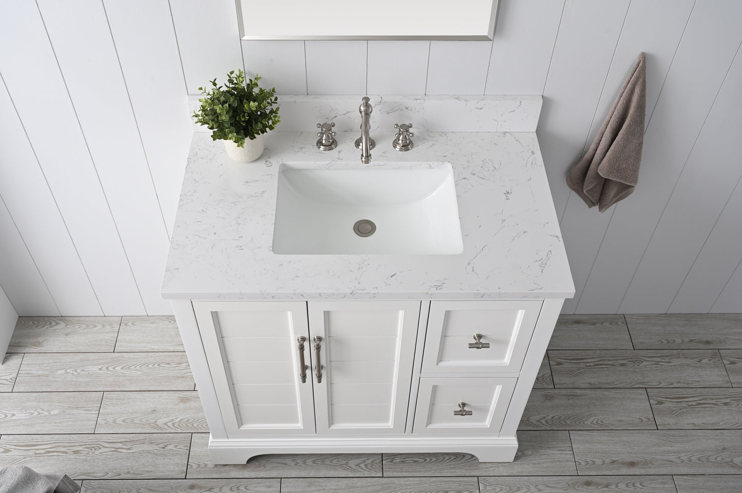 36 Inch Single Sink Bathroom Vanity in White with Marble Countertop & Backsplash - Vanity Art VA5036-W