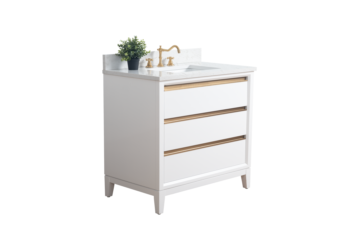 36 Inch Single Sink Bathroom Vanity in White with Marble Countertop - Vanity Art VA8036-W