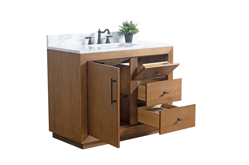 42 Inch Single Sink Bathroom Vanity in Tan with Marble Countertop - Vanity Art VA7042-T-ET