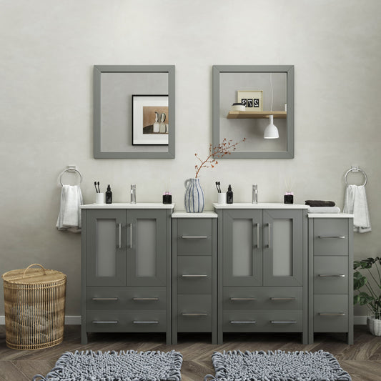 72 Inch Double Sink Bathroom Vanity in Gray with Ceramic Countertop - Vanity Art VA3024-72G