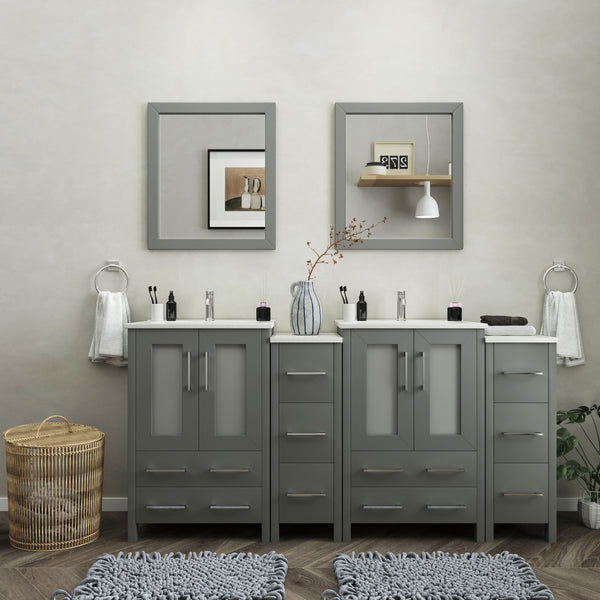 72 Inch Double Sink Bathroom Vanity in Gray with Ceramic Countertop - Vanity Art VA3024-72G