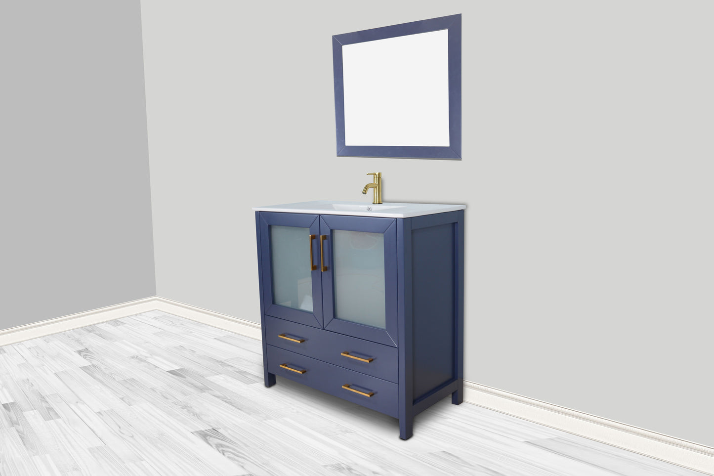 36 Inch Single Sink Bathroom Vanity in Blue with Ceramic Countertop - Vanity Art VA3036B