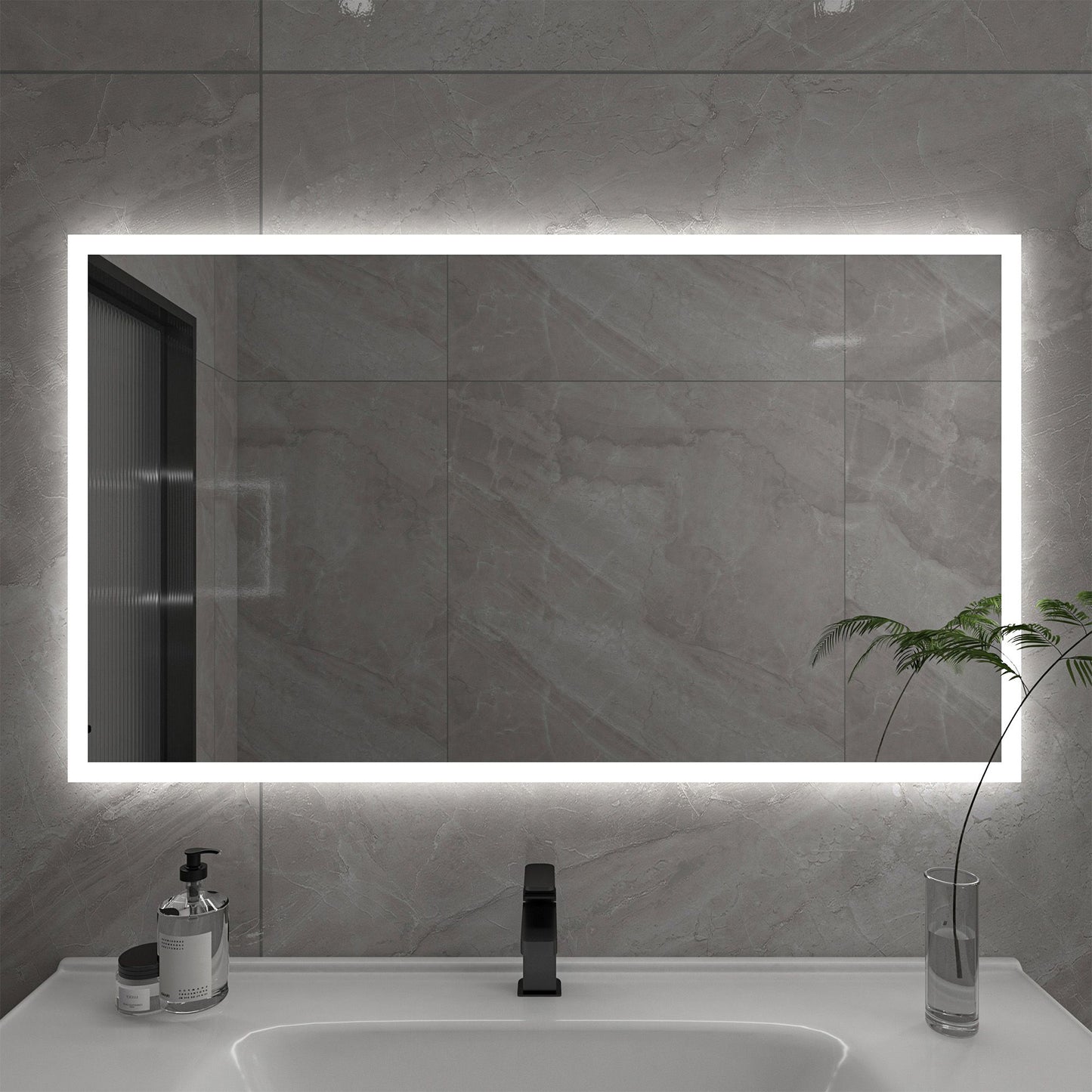 Rectangular 48 Inch x 27.5 Inch LED Bathroom Mirror with Touch Sensor - Vanity Art VA3D-48