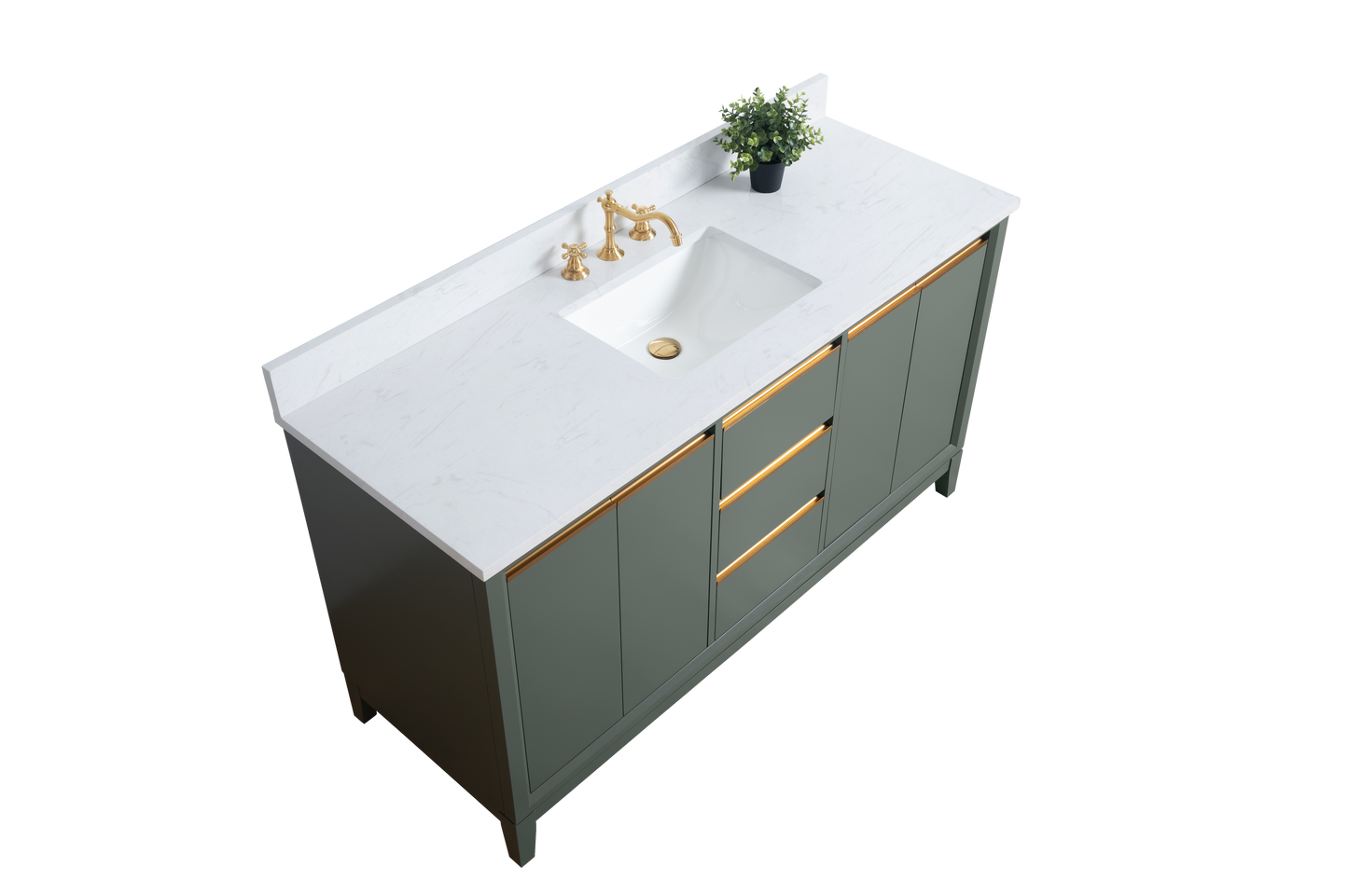 60 Inch Single Sink Bathroom Vanity in Vintage Green with Marble Countertop - Vanity Art VA8060-SVG