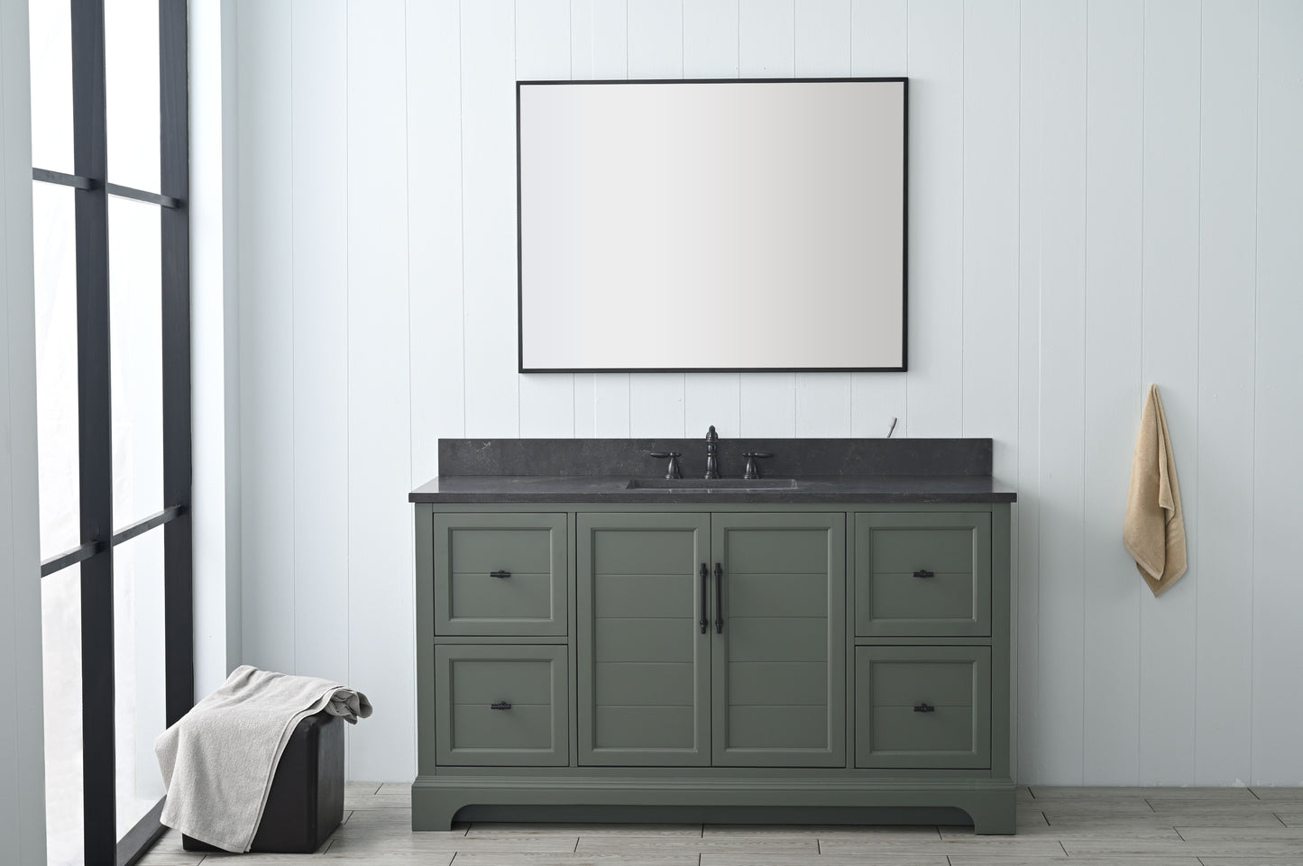 60 Inch Single Sink Bathroom Vanity in Vintage Green with Marble Countertop & Backsplash - Vanity Art VA5060-SVG