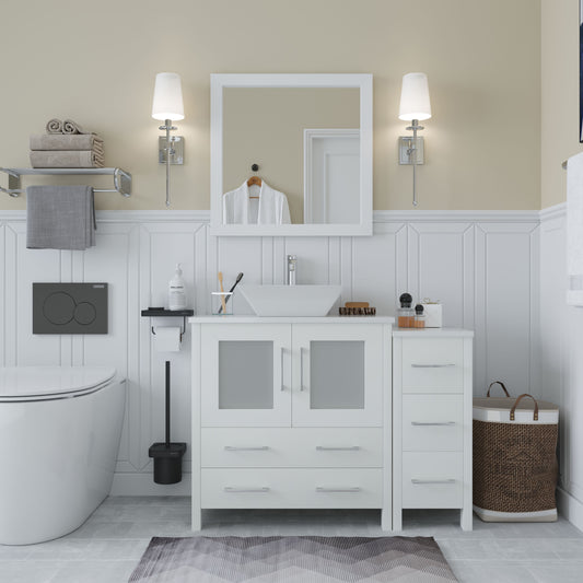 42 Inch Single Sink Bathroom Vanity in White with Marble Countertop - Vanity Art VA3130-42W