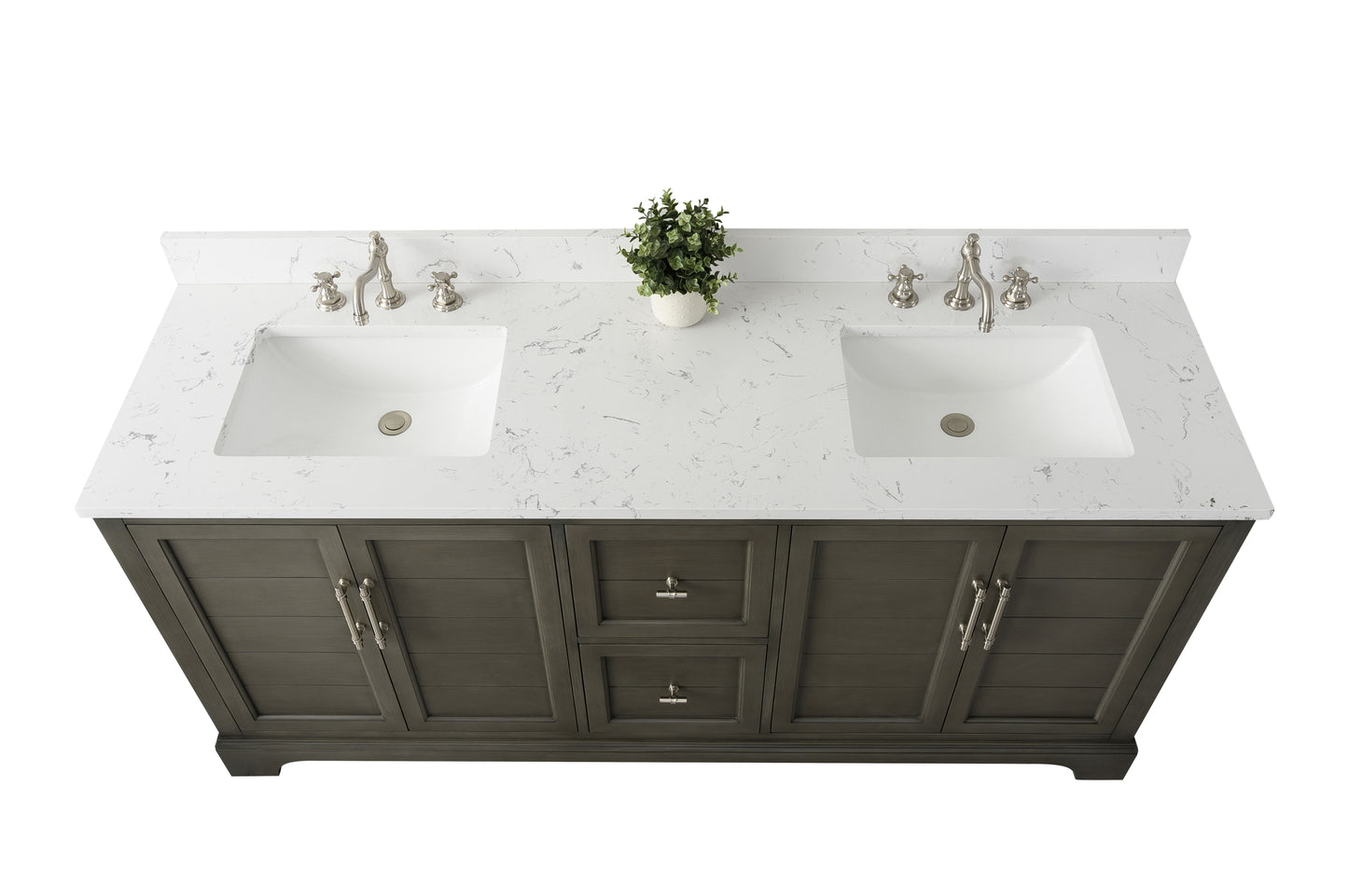 72 Inch Double Sink Bathroom Vanity in Gray with Marble Countertop & Backsplash - Vanity Art VA5072-DSG