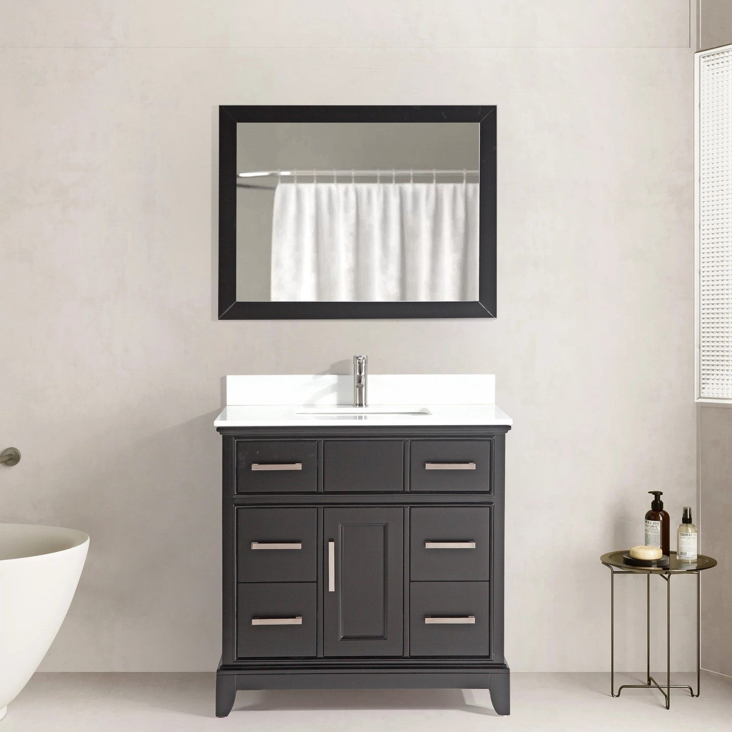 36 Inch Single Sink Bathroom Vanity in Espresso with White Marble Countertop - Vanity Art VA1036E